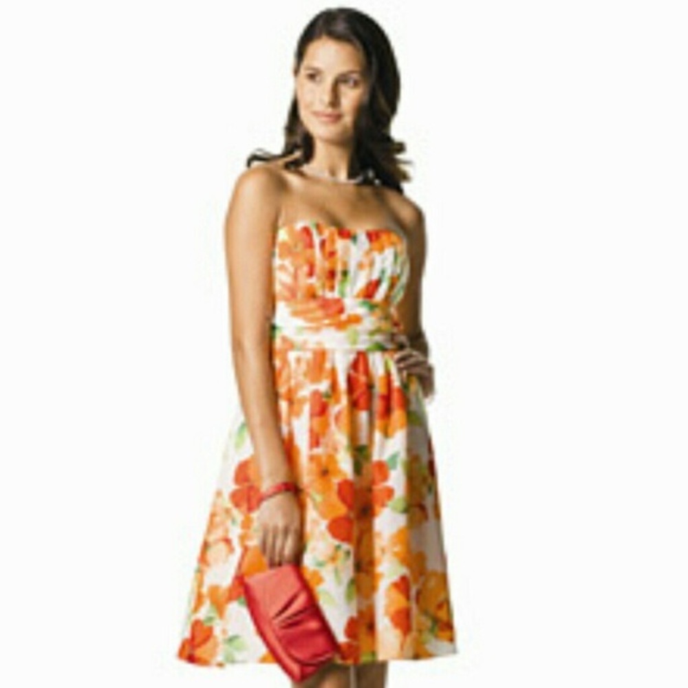 David's Bridal NWT Orange Floral Dress 2
